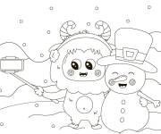 Coloriage Y&eacute;ti avec bonhomme de neige