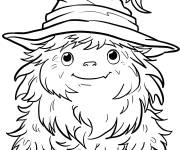 Coloriage Y&eacute;ti avec chapeau de sorci&egrave;re