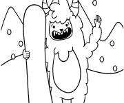 Coloriage Y&eacute;ti avec son skateboard