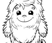 Coloriage Y&eacute;ti avec un oiseau