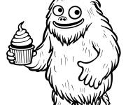 Coloriage Y&eacute;ti avec un petit g&acirc;teau