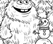 Coloriage Y&eacute;ti bigfoot pr&eacute;s d'un bonhomme de neige