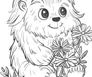 Coloriage Y&eacute;ti dans le jardin des fleurs