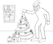 Coloriage Y&eacute;ti d&eacute;core le sapin de noel