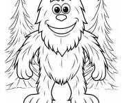 Coloriage Y&eacute;ti devant les arbres de la foret
