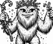 Coloriage Yeti femme avec des fleurs