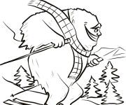 Coloriage Y&eacute;ti heureux en faisant du ski