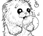 Coloriage Y&eacute;ti joue avec des bulle