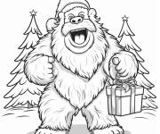 Coloriage Y&eacute;ti joue le r&ocirc;le de p&egrave;re Noel