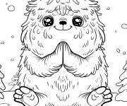 Coloriage Y&eacute;ti kawaii en priant