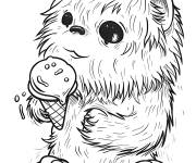 Coloriage Y&eacute;ti mangeant un cornet de glace