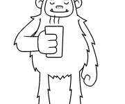 Coloriage Y&eacute;ti portant un tasse de caf&eacute;