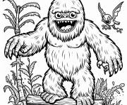 Coloriage Y&eacute;ti se balade avec son oiseau mythique