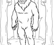 Coloriage Yeti souriant &agrave; c&ocirc;t&eacute; des arbres