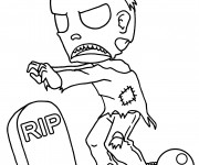 Coloriage Zombie devant la tombe