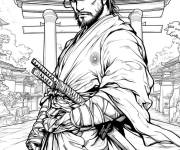 Coloriage Affiche d'un Samurai pr&ecirc;t &agrave; attaquer