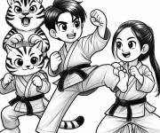 Coloriage Animaux et enfance sur le th&egrave;me des arts martiaux