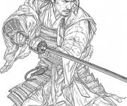 Coloriage Art martiaux Samurai r&eacute;aliste