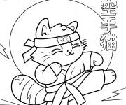 Coloriage Chaton kawaii maitre de karaté de bande animé