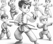 Coloriage Des exercices de Tai Chi pour enfants