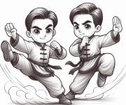 Coloriage Deux gar&ccedil;ons qui font de Taekwondo
