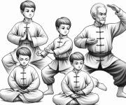 Coloriage Diff&eacute;rentes positions de Tai Chi