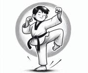 Coloriage Enfant du Taekwondo en plein de joie