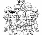 Coloriage Equipe des enfants faisant de Taekwondo