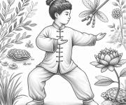 Coloriage Faire les exercice de Tai Chi dans la nature
