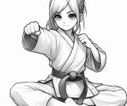 Coloriage Fille assise en tenu de Karate