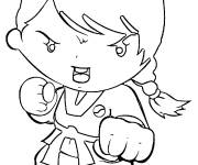 Coloriage Fille de taekwondo en noir et blanc