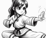 Coloriage Fille mignonne qui apprend le Taekwondo