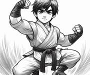 Coloriage Gar&ccedil;on en art martial Kunf Fu assis