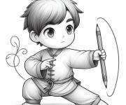 Coloriage Gar&ccedil;on mignon en uniforme de Tai Chi