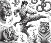 Coloriage Illustration de Tai Chi avec un Tigre motif
