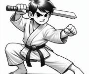 Coloriage Karateka avec un &eacute;p&eacute;e