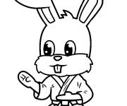 Coloriage Lapin kawaii faisant du Kung Fu