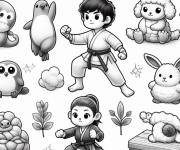 Coloriage Les animaux adorables sur le th&egrave;me des arts martiaux