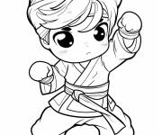 Coloriage Les regard s&eacute;rieux d'un petit enfant faisant des arts martiaux