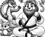 Coloriage Lion maitres des arts martiaux