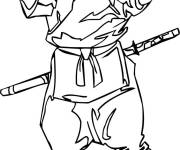 Coloriage Lutteur Ninja avec un nunchaku