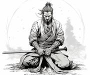 Coloriage M&eacute;ditation de Samurai