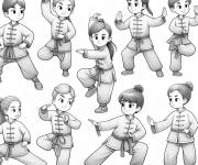 Coloriage Plusieurs enfants qui font de Tai Chi