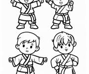 Coloriage Quatre gar&ccedil;ons faisant de Taekwondo