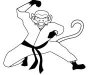 Coloriage Singe d'arts martiaux en noir et blanc
