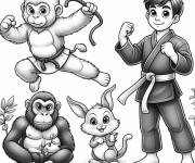 Coloriage Single en uniforme de Tai chi avec un enfant
