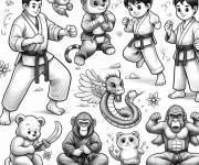 Coloriage Tous le monde pratique les arts martiaux