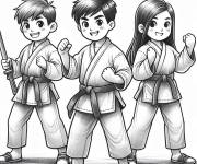Coloriage Trois enfants en classe de Kung Fu