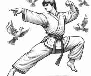 Coloriage Un maitre de karate avec des pigeons