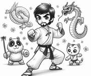 Coloriage Un maitre de Taekwondo avec des motifs